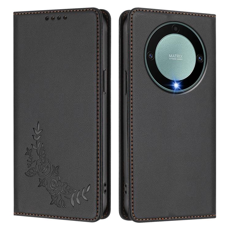 For Honor Magic5 Lite / X9a / X40 Peony Embossed Magnetic RFID Vegan Leather Phone Case