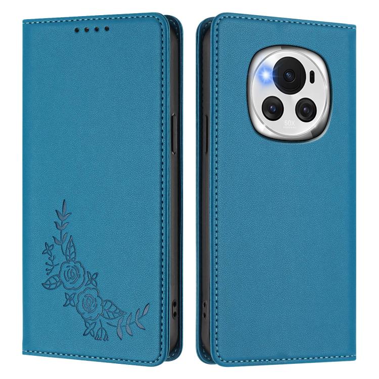 For Honor Magic6 Peony Embossed Magnetic RFID Vegan Leather Phone Case