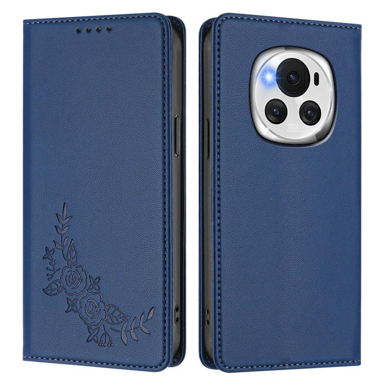 For Honor Magic6 Peony Embossed Magnetic RFID Vegan Leather Phone Case