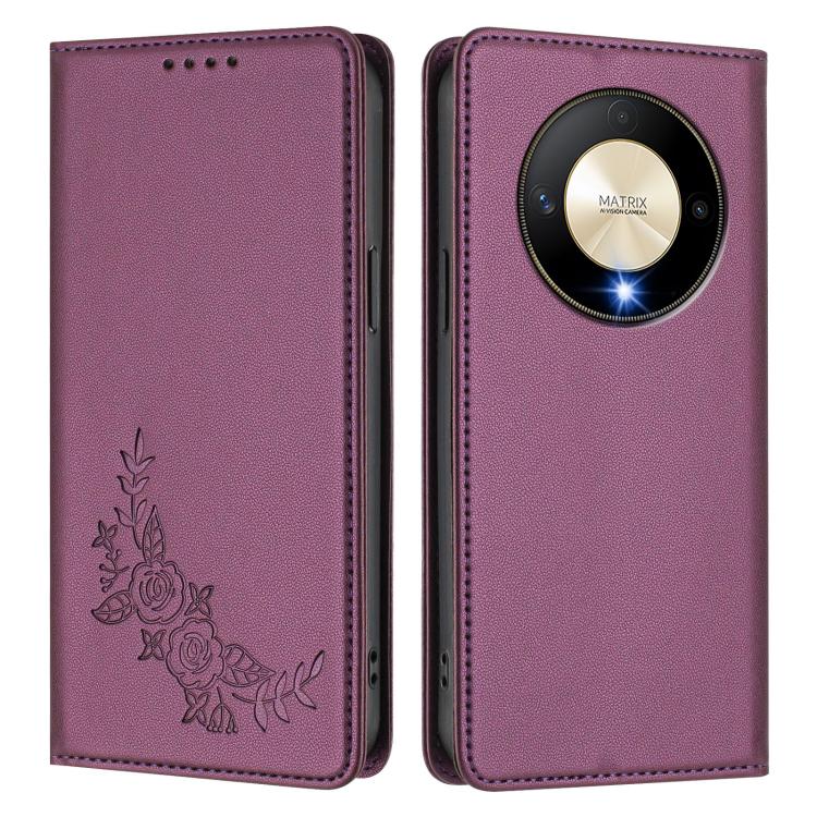For Honor Magic6 Lite 5G / Honor X9b Peony Embossed Magnetic RFID Vegan Leather Phone Case