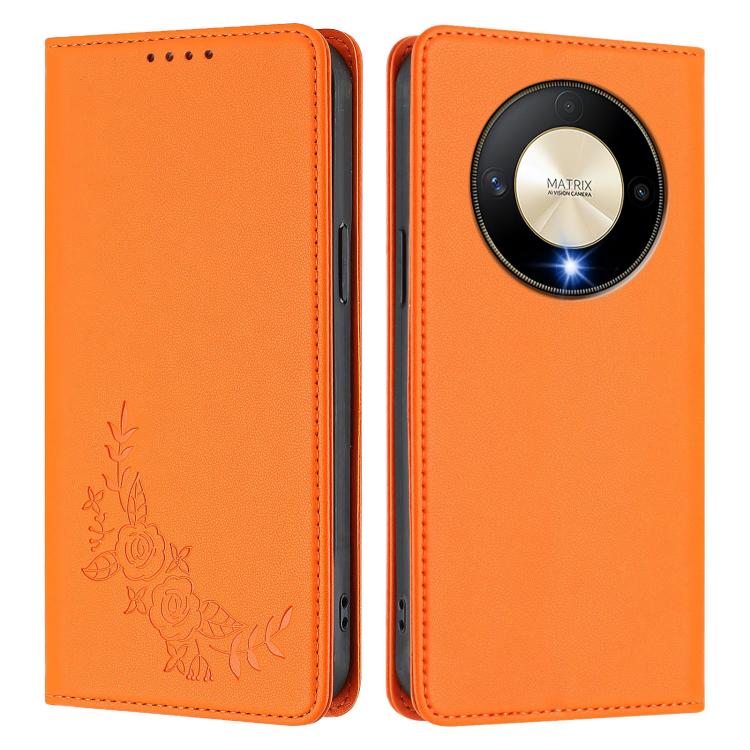 For Honor Magic6 Lite 5G / Honor X9b Peony Embossed Magnetic RFID Vegan Leather Phone Case