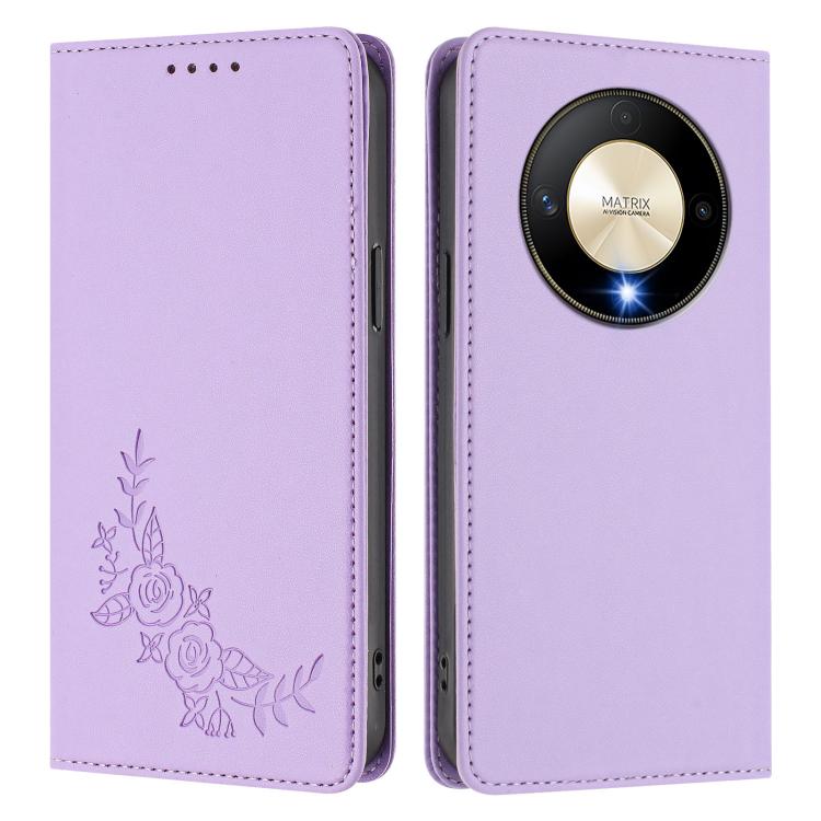 For Honor Magic6 Lite 5G / Honor X9b Peony Embossed Magnetic RFID Vegan Leather Phone Case