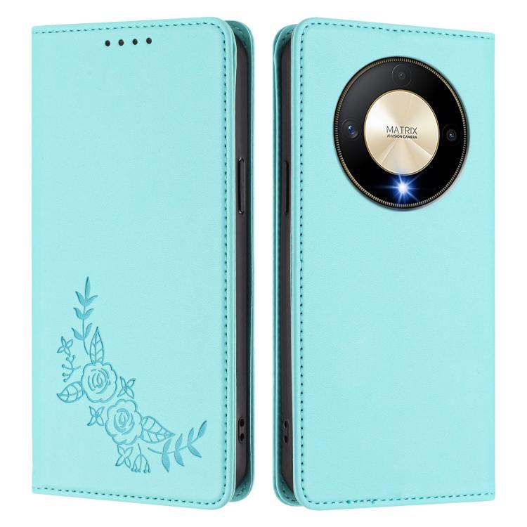For Honor Magic6 Lite 5G / Honor X9b Peony Embossed Magnetic RFID Vegan Leather Phone Case