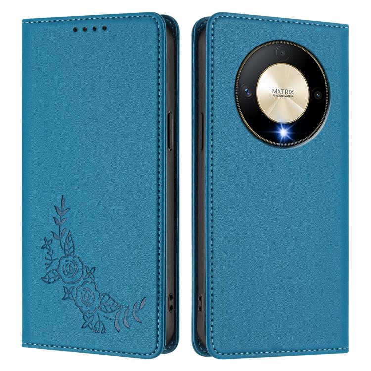For Honor Magic6 Lite 5G / Honor X9b Peony Embossed Magnetic RFID Vegan Leather Phone Case