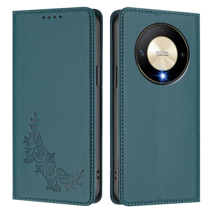 For Honor Magic6 Lite 5G / Honor X9b Peony Embossed Magnetic RFID Vegan Leather Phone Case