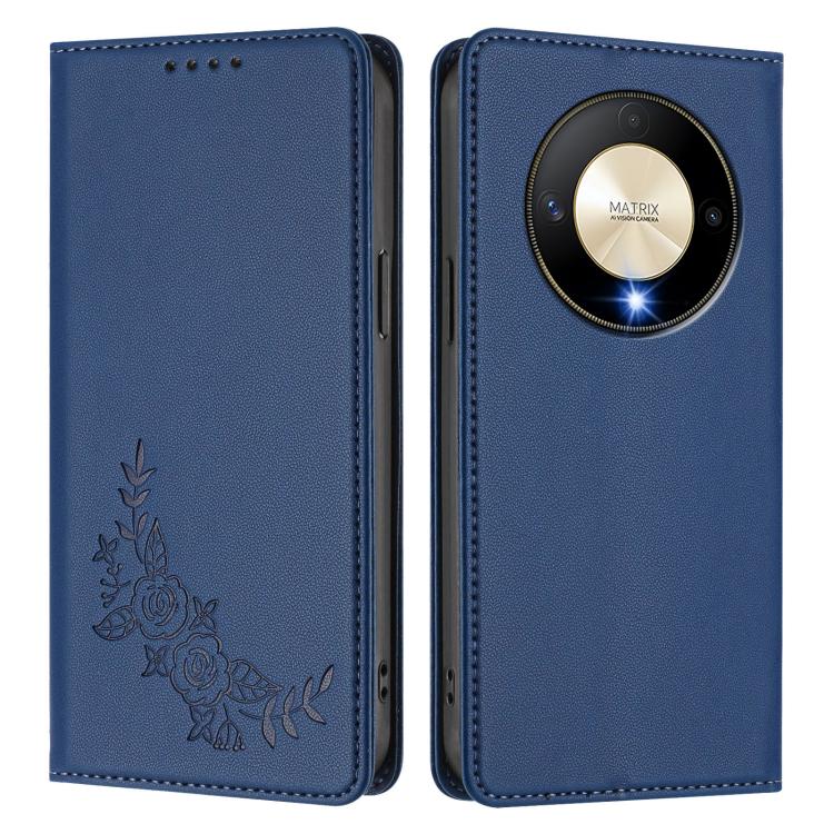 For Honor Magic6 Lite 5G / Honor X9b Peony Embossed Magnetic RFID Vegan Leather Phone Case