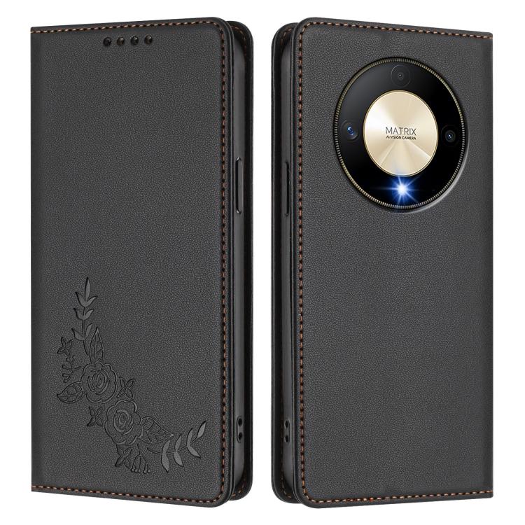 For Honor Magic6 Lite 5G / Honor X9b Peony Embossed Magnetic RFID Vegan Leather Phone Case