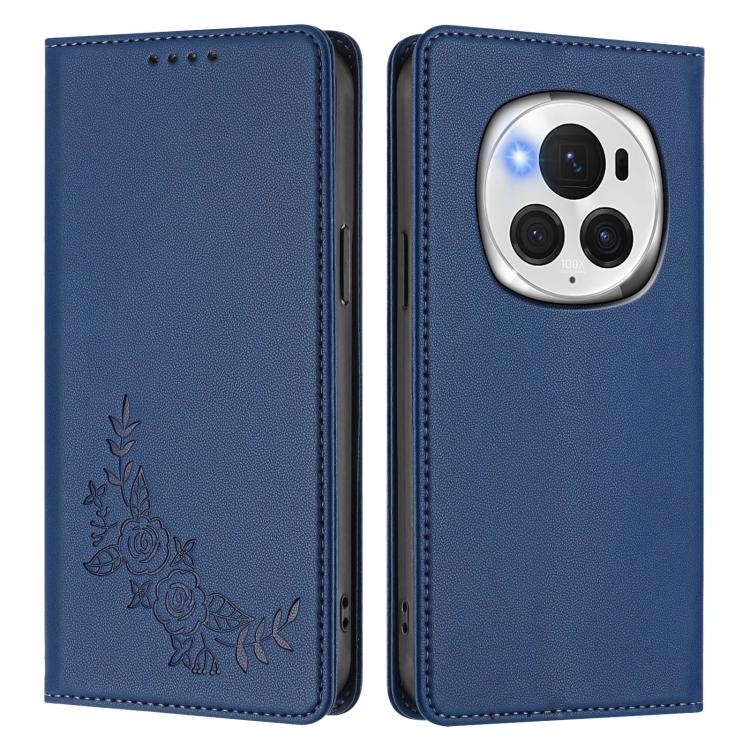 For Honor Magic6 Pro Peony Embossed Magnetic RFID Vegan Leather Phone Case