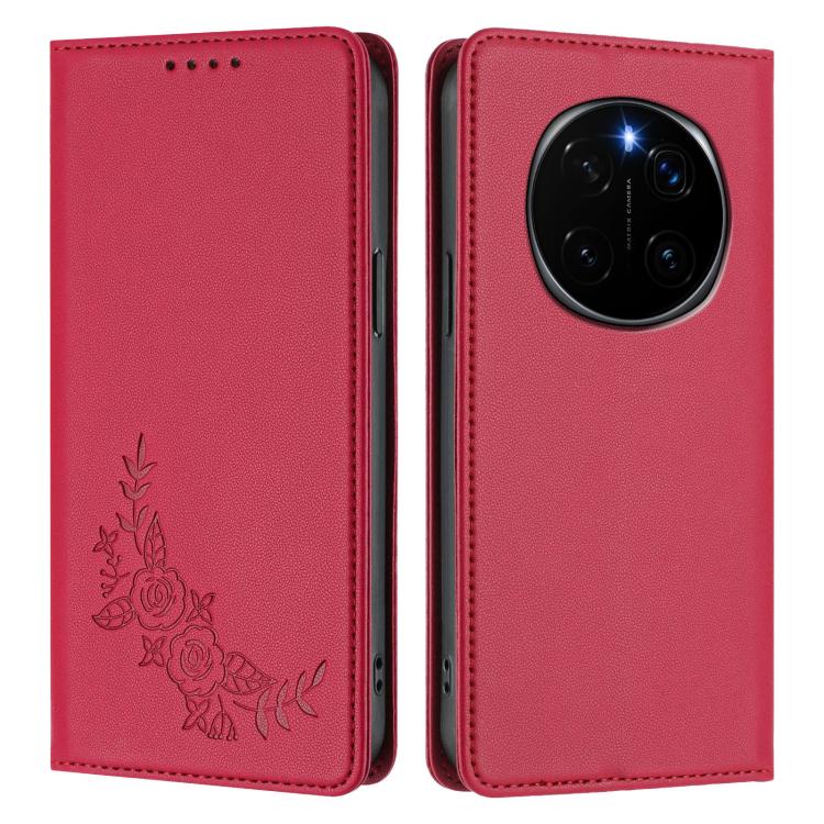 For Honor Magic7 Peony Embossed Magnetic RFID Vegan Leather Phone Case
