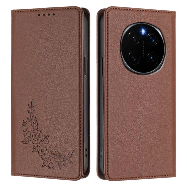For Honor Magic7 Peony Embossed Magnetic RFID Vegan Leather Phone Case