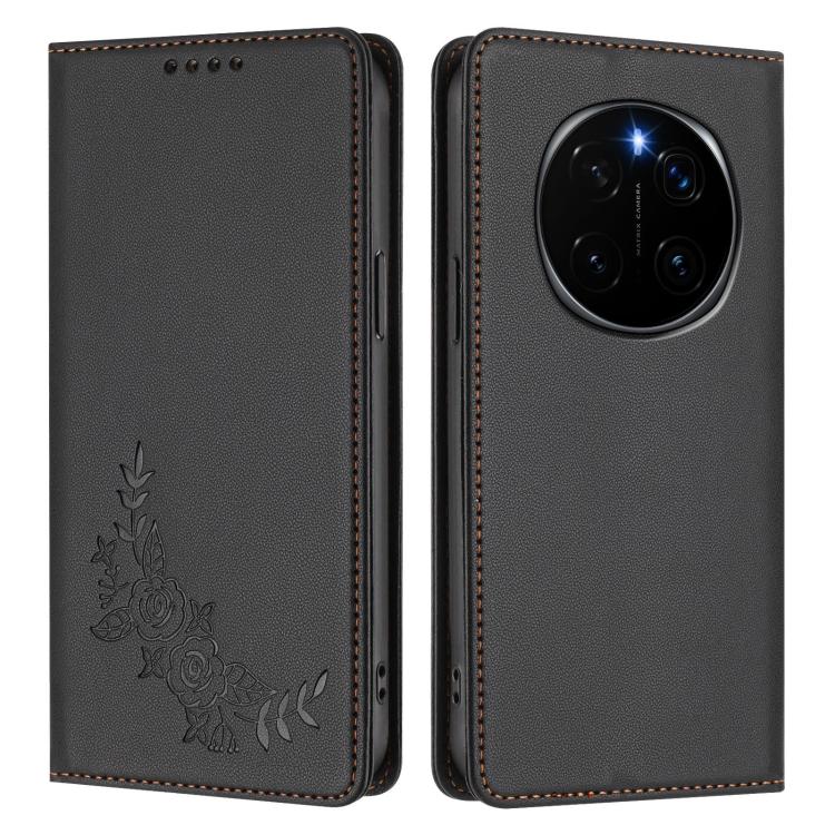 For Honor Magic7 Peony Embossed Magnetic RFID Vegan Leather Phone Case