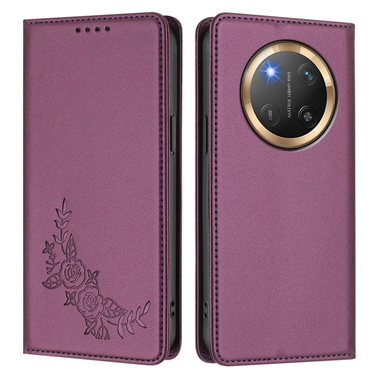 For Honor Magic7 Lite / Honor X9c Peony Embossed Magnetic RFID Vegan Leather Phone Case
