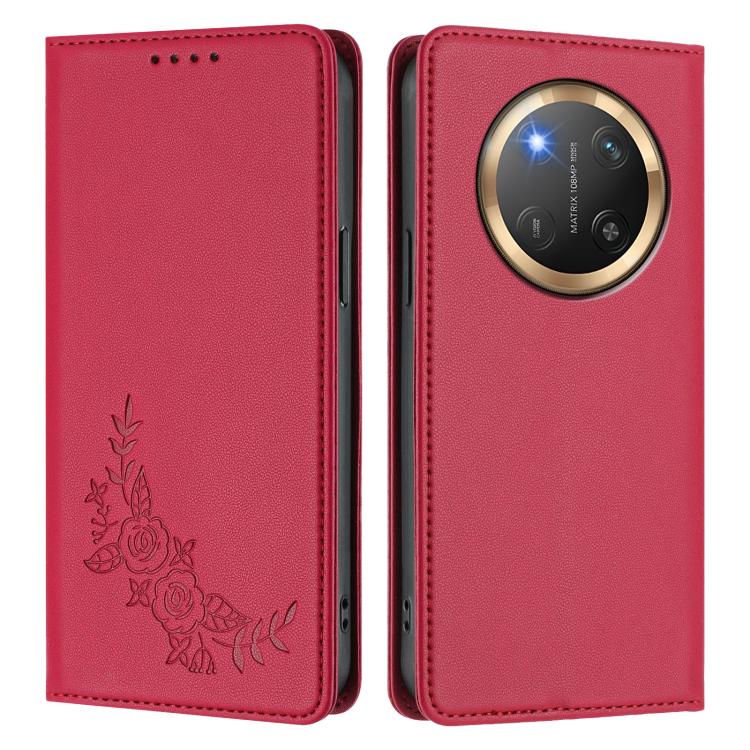 For Honor Magic7 Lite / Honor X9c Peony Embossed Magnetic RFID Vegan Leather Phone Case