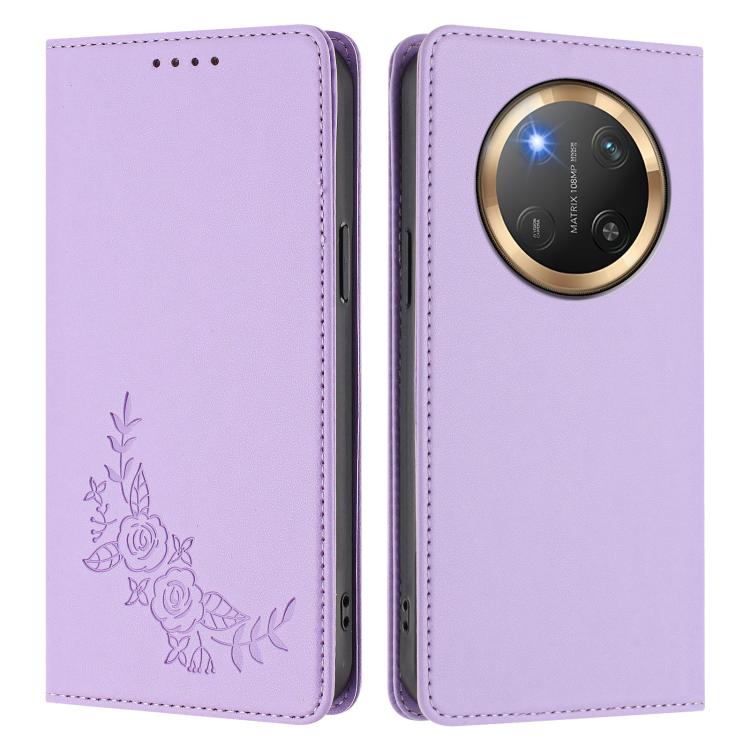 For Honor Magic7 Lite / Honor X9c Peony Embossed Magnetic RFID Vegan Leather Phone Case
