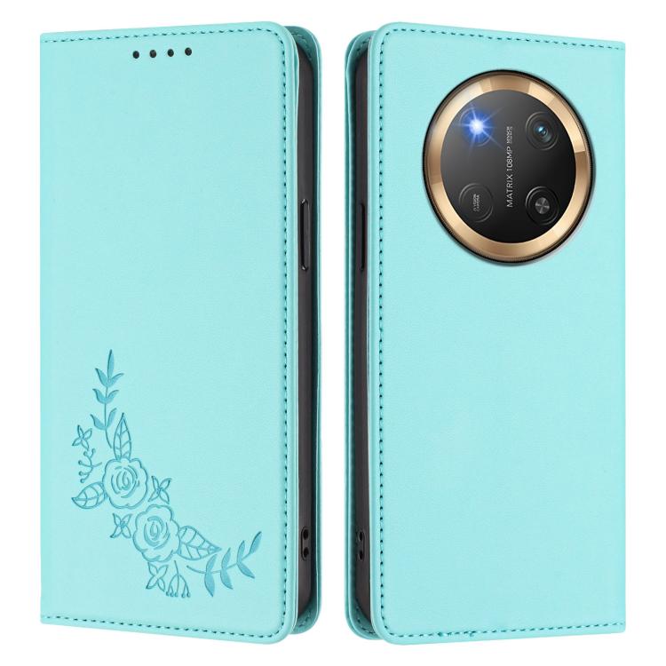 For Honor Magic7 Lite / Honor X9c Peony Embossed Magnetic RFID Vegan Leather Phone Case