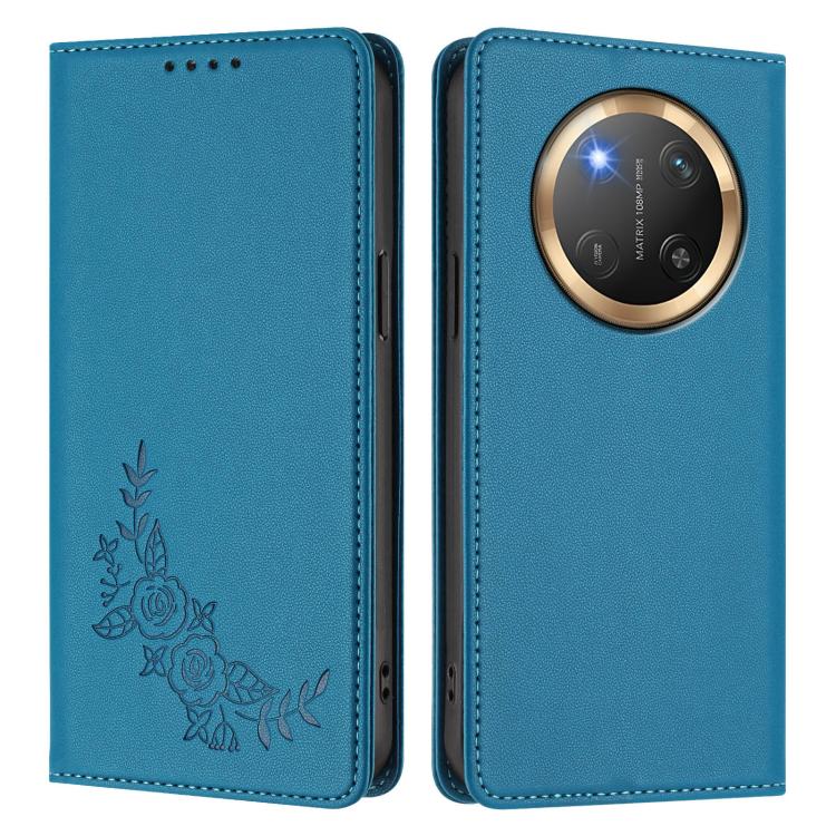 For Honor Magic7 Lite / Honor X9c Peony Embossed Magnetic RFID Vegan Leather Phone Case