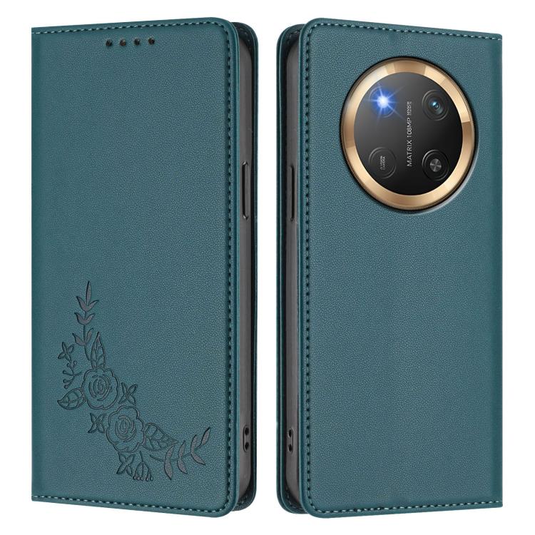 For Honor Magic7 Lite / Honor X9c Peony Embossed Magnetic RFID Vegan Leather Phone Case
