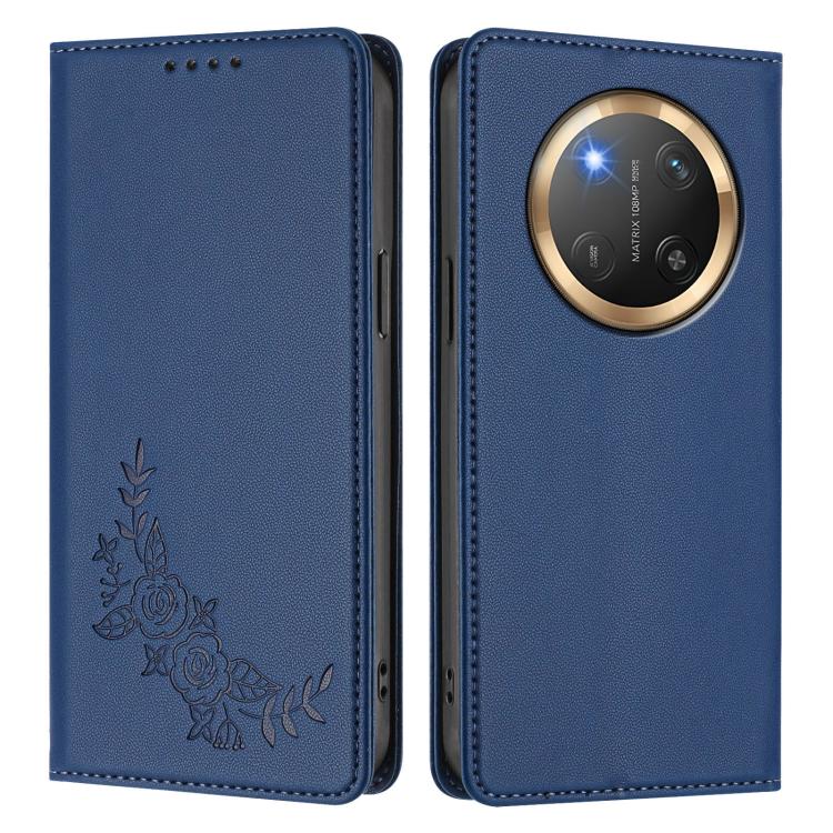 For Honor Magic7 Lite / Honor X9c Peony Embossed Magnetic RFID Vegan Leather Phone Case