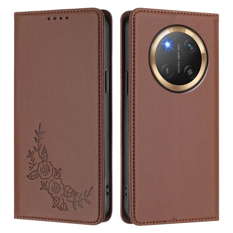 For Honor Magic7 Lite / Honor X9c Peony Embossed Magnetic RFID Vegan Leather Phone Case