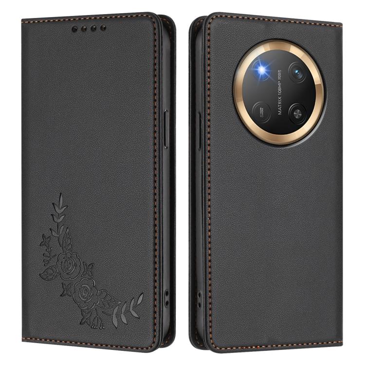 For Honor Magic7 Lite / Honor X9c Peony Embossed Magnetic RFID Vegan Leather Phone Case
