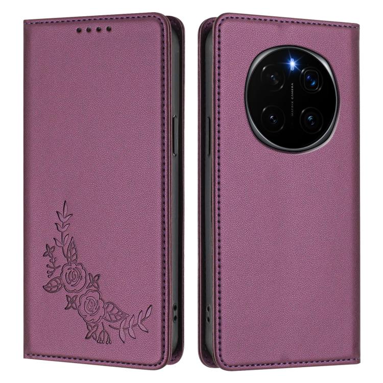 For Honor Magic7 Pro Peony Embossed Magnetic RFID Vegan Leather Phone Case