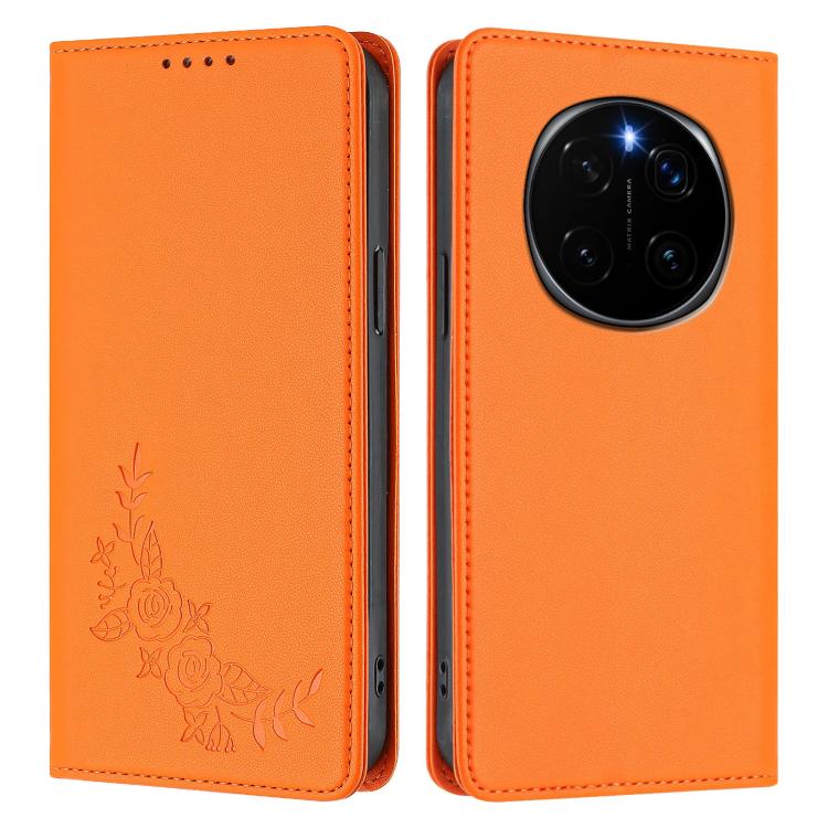 For Honor Magic7 Pro Peony Embossed Magnetic RFID Vegan Leather Phone Case