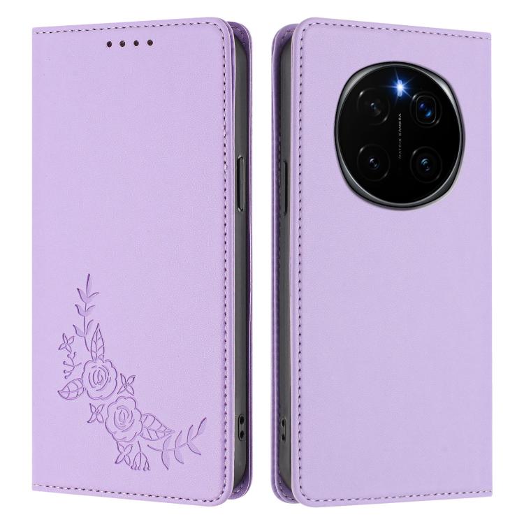 For Honor Magic7 Pro Peony Embossed Magnetic RFID Vegan Leather Phone Case