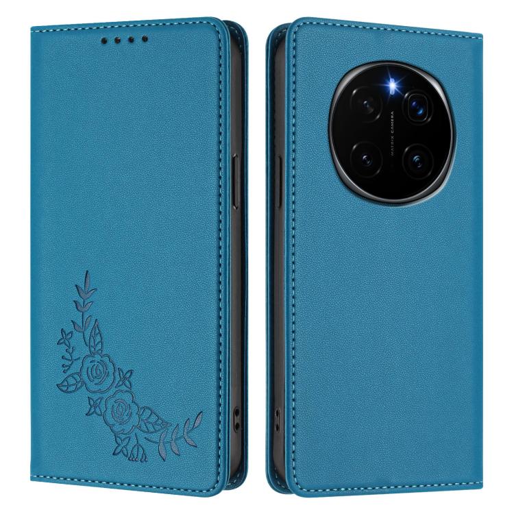 For Honor Magic7 Pro Peony Embossed Magnetic RFID Vegan Leather Phone Case