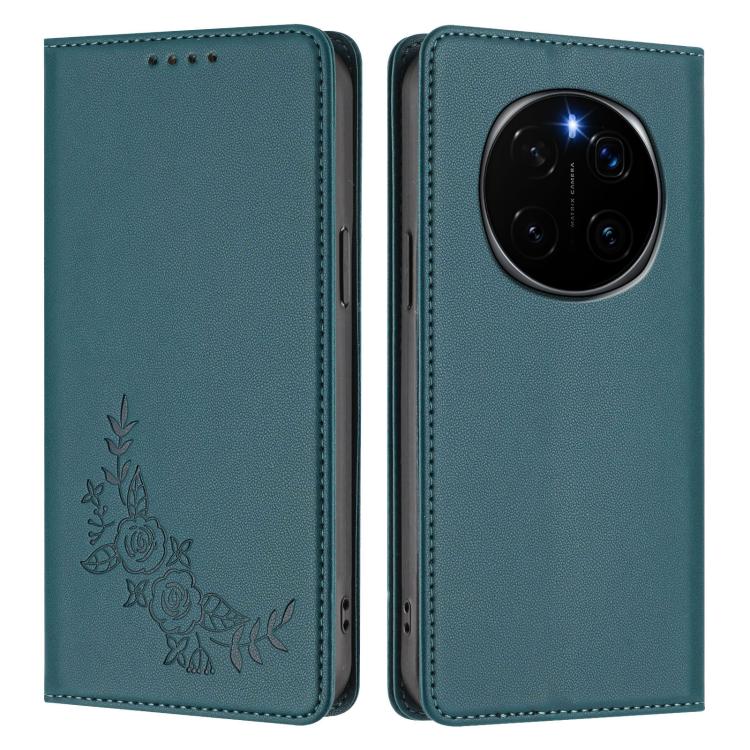 For Honor Magic7 Pro Peony Embossed Magnetic RFID Vegan Leather Phone Case