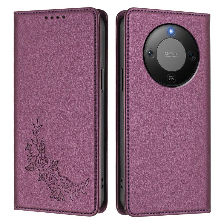 For Honor Magic8 Lite / Honor X9d 5G Peony Embossed Magnetic RFID Vegan Leather Phone Case