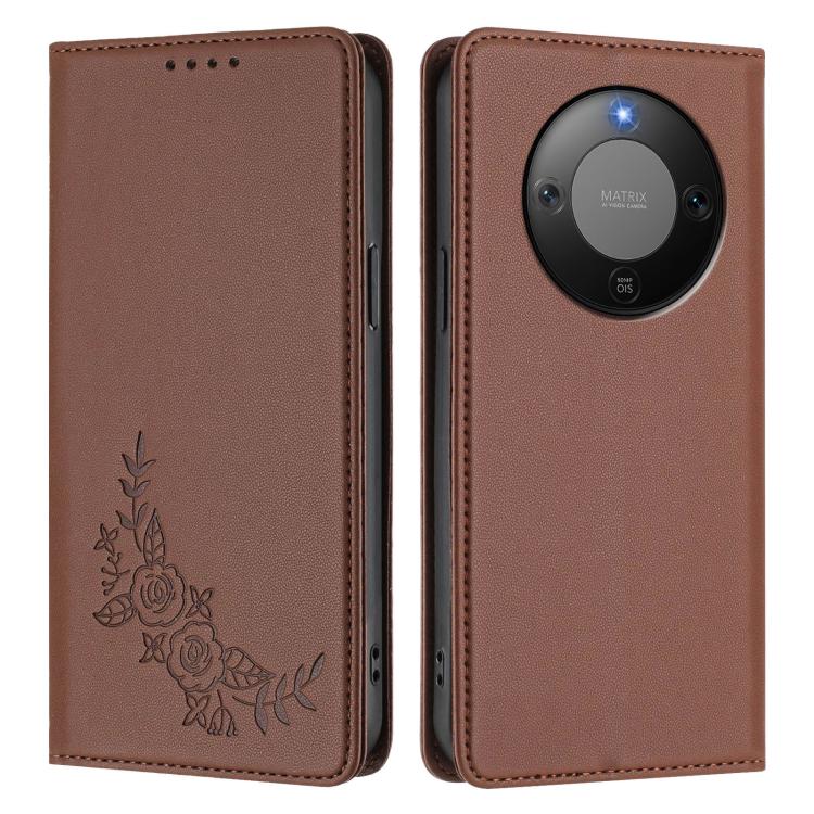 For Honor Magic8 Lite / Honor X9d 5G Peony Embossed Magnetic RFID Vegan Leather Phone Case