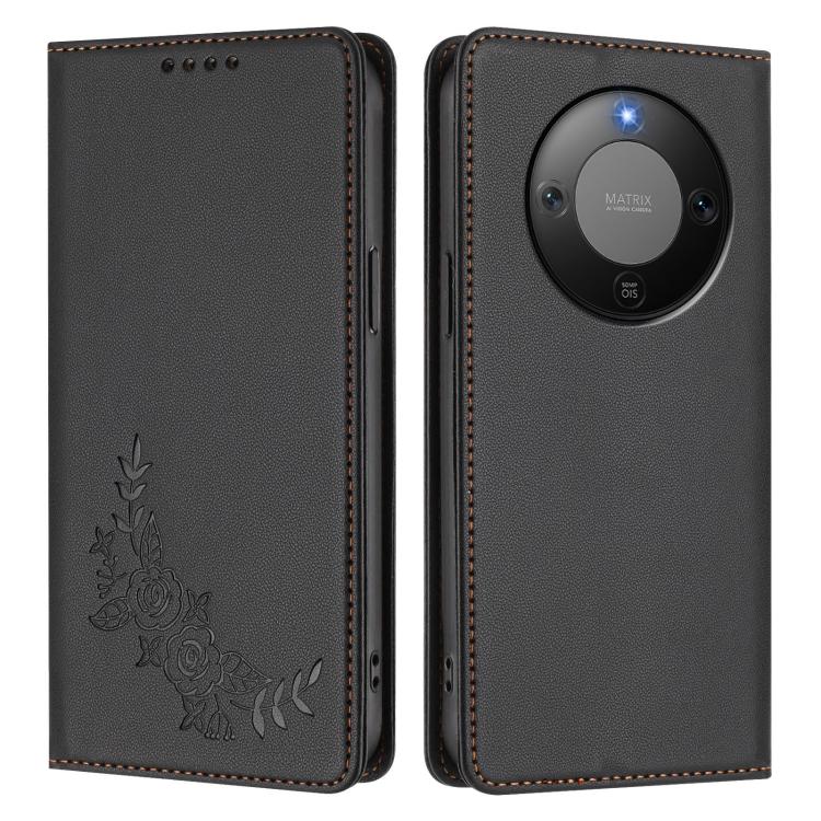 For Honor Magic8 Lite / Honor X9d 5G Peony Embossed Magnetic RFID Vegan Leather Phone Case