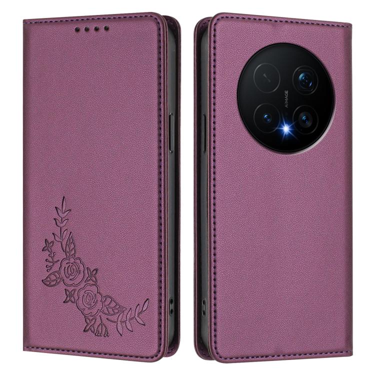 For Honor Magic8 Pro Peony Embossed Magnetic RFID Vegan Leather Phone Case