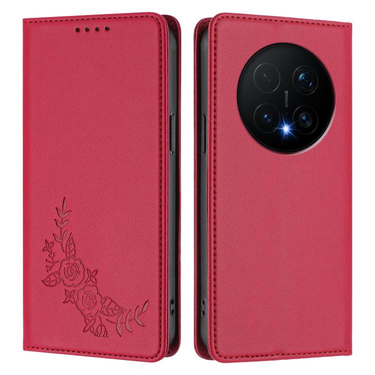 For Honor Magic8 Pro Peony Embossed Magnetic RFID Vegan Leather Phone Case