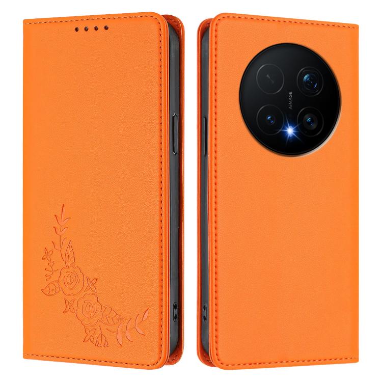 For Honor Magic8 Pro Peony Embossed Magnetic RFID Vegan Leather Phone Case