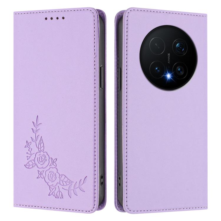 For Honor Magic8 Pro Peony Embossed Magnetic RFID Vegan Leather Phone Case