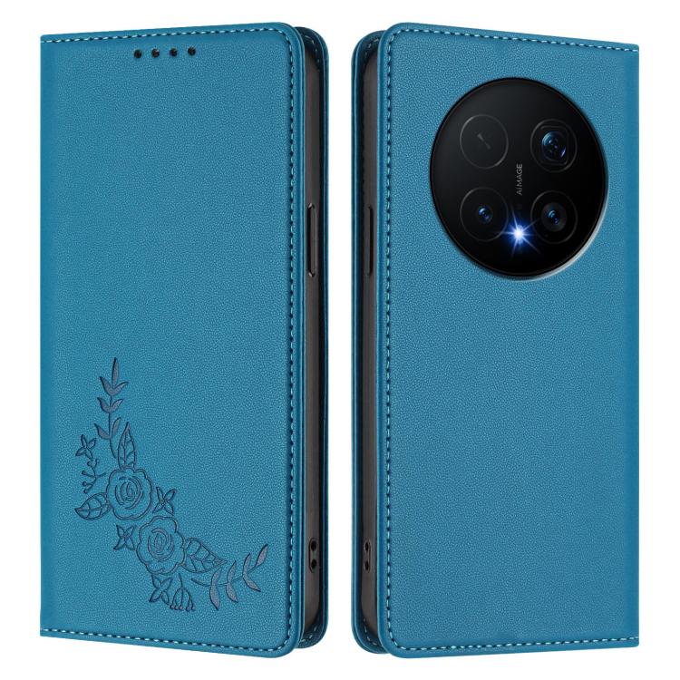 For Honor Magic8 Pro Peony Embossed Magnetic RFID Vegan Leather Phone Case