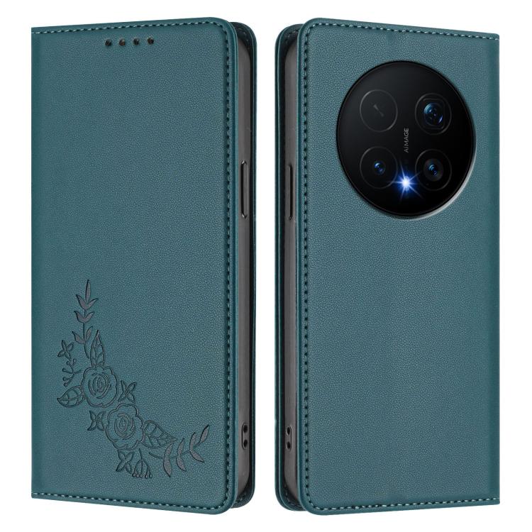 For Honor Magic8 Pro Peony Embossed Magnetic RFID Vegan Leather Phone Case