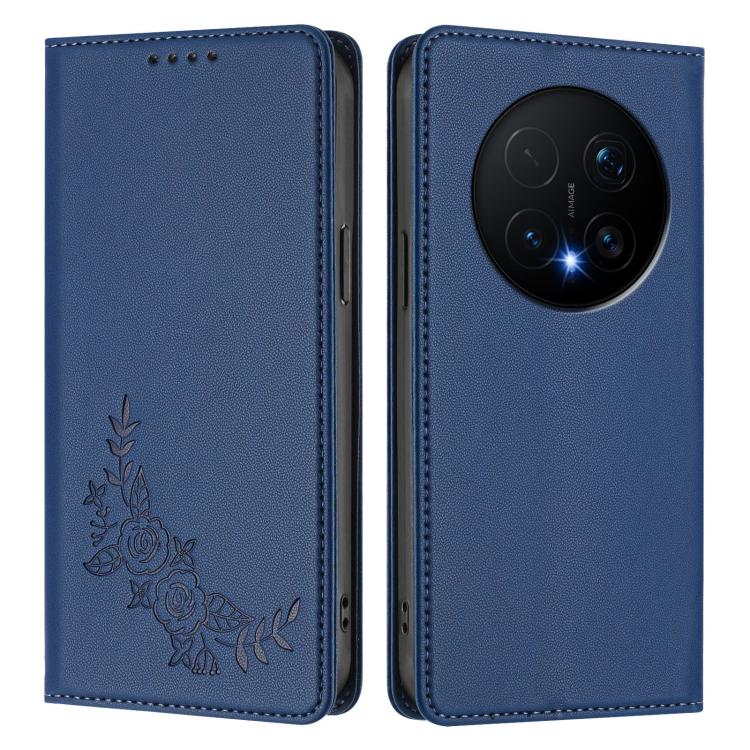 For Honor Magic8 Pro Peony Embossed Magnetic RFID Vegan Leather Phone Case