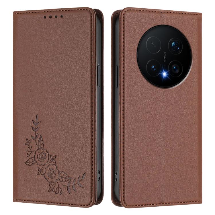 For Honor Magic8 Pro Peony Embossed Magnetic RFID Vegan Leather Phone Case