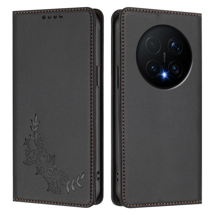 For Honor Magic8 Pro Peony Embossed Magnetic RFID Vegan Leather Phone Case