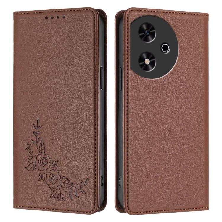 For Honor Play 50 Peony Embossed Magnetic RFID Vegan Leather Phone Case