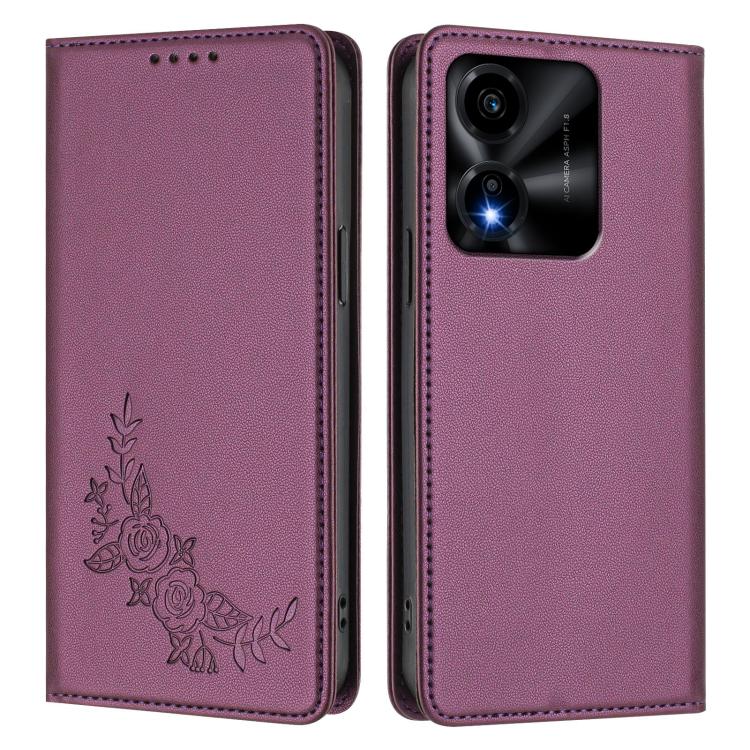 For Honor X5c 4G / X5c Plus / Play10A 4G Peony Embossed Magnetic RFID Vegan Leather Phone Case