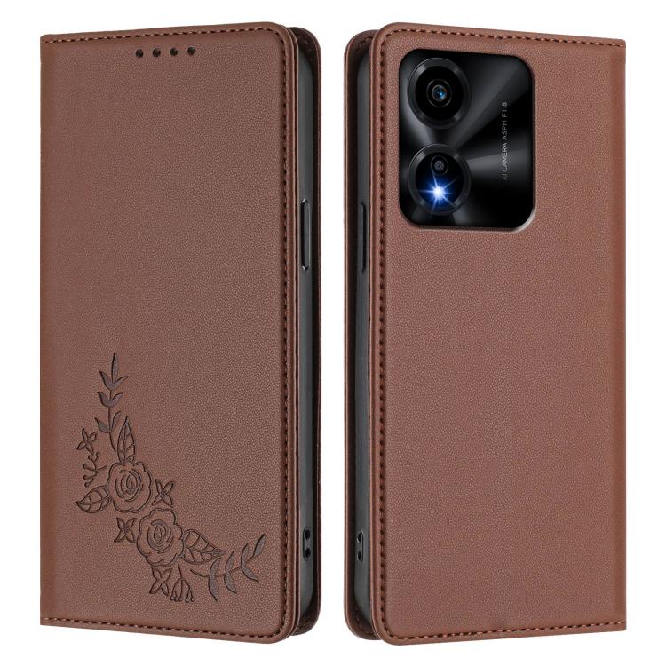 For Honor X5c 4G / X5c Plus / Play10A 4G Peony Embossed Magnetic RFID Vegan Leather Phone Case