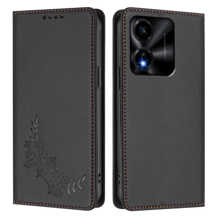 For Honor X5c 4G / X5c Plus / Play10A 4G Peony Embossed Magnetic RFID Vegan Leather Phone Case