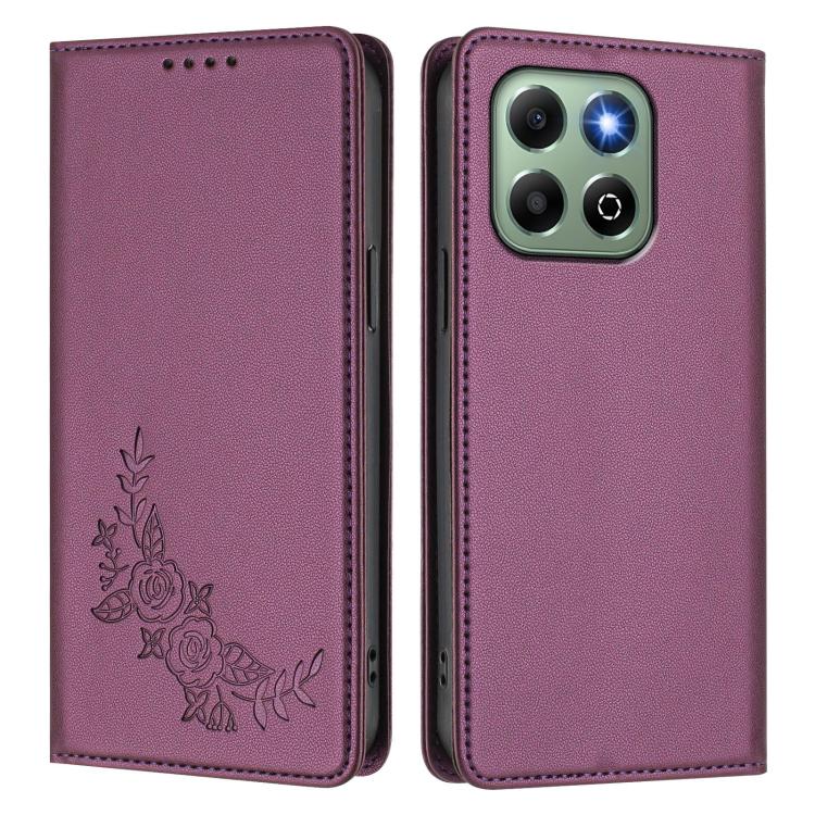 For Honor X6a / Honor X6b 4G Peony Embossed Magnetic RFID Vegan Leather Phone Case