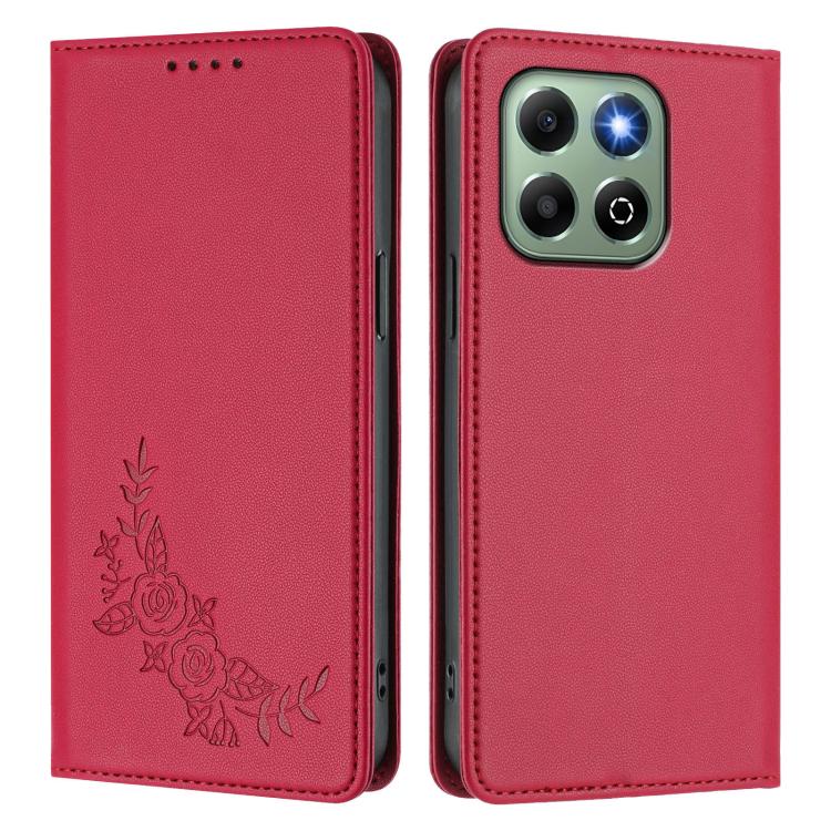 For Honor X6a / Honor X6b 4G Peony Embossed Magnetic RFID Vegan Leather Phone Case