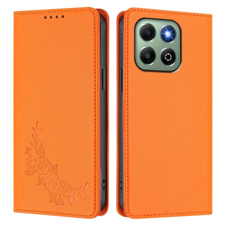 For Honor X6a / Honor X6b 4G Peony Embossed Magnetic RFID Vegan Leather Phone Case