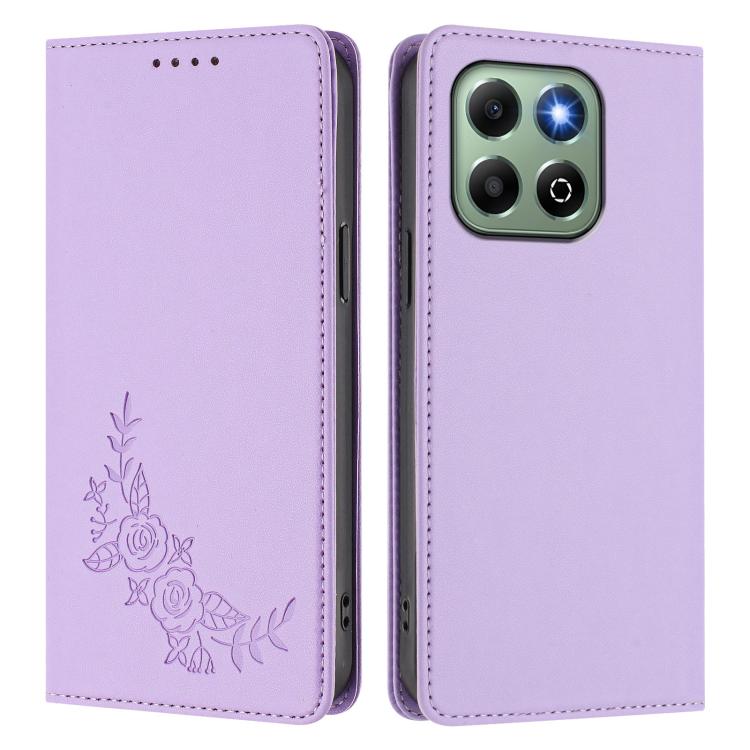 For Honor X6a / Honor X6b 4G Peony Embossed Magnetic RFID Vegan Leather Phone Case
