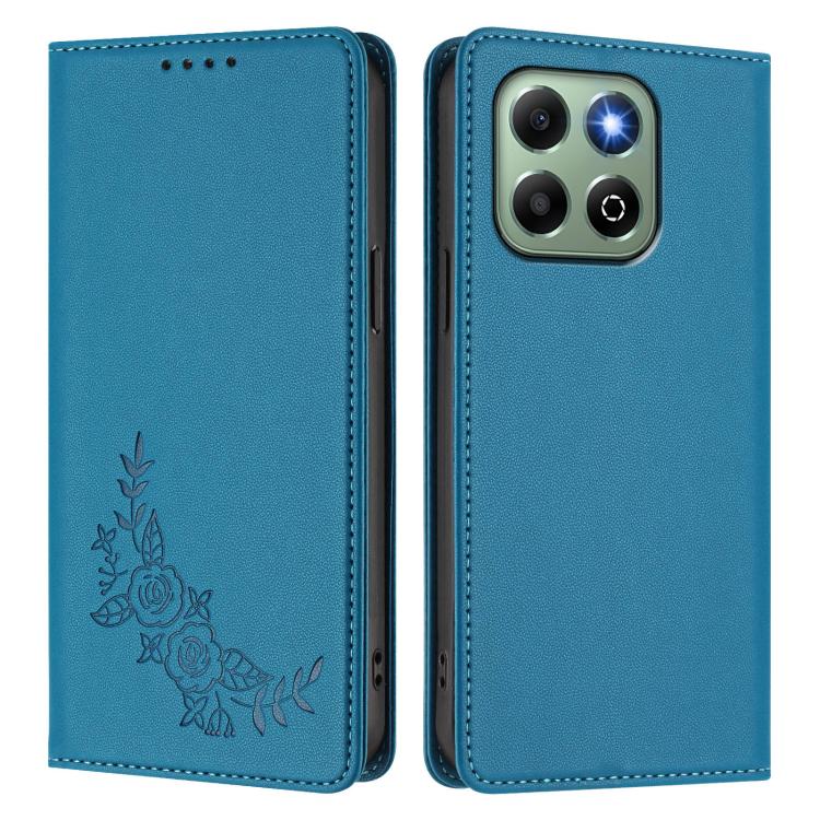 For Honor X6a / Honor X6b 4G Peony Embossed Magnetic RFID Vegan Leather Phone Case